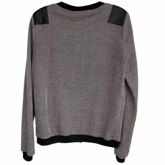 41Hawthorn Knit Tweed Moto Jacket Size L Faux Leather Trim Gray Black Full Zip - Picture 2 of 12